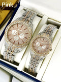 Luxury Silver & Peach Couple Watch Set – Premium Diamond Edition