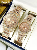 Luxury Peach Gold Couple Watch Set – Premium Diamond Edition