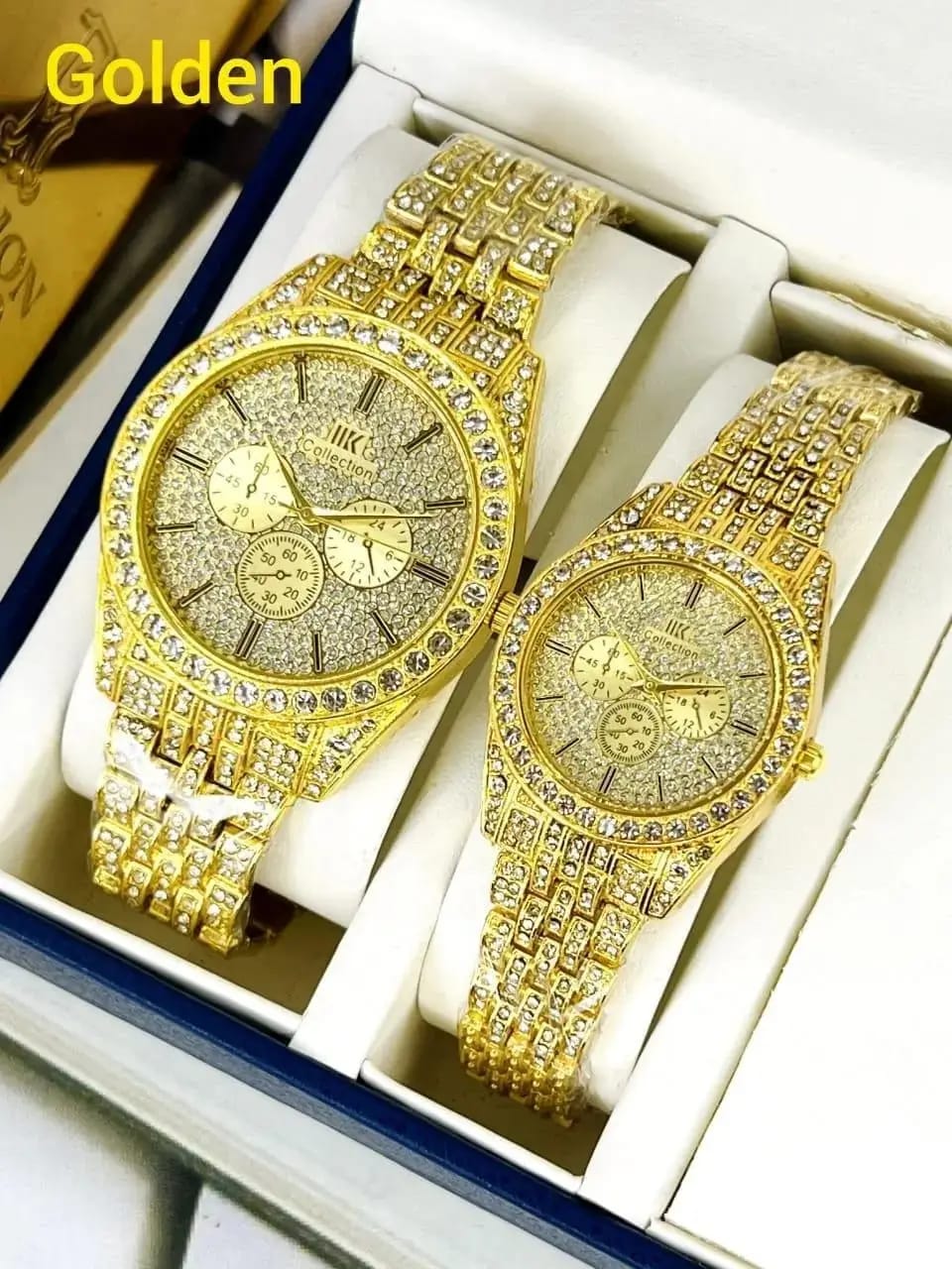 2 Pcs Couple Watches Set - Gold Stainless Steel Analogue Wrist Watches